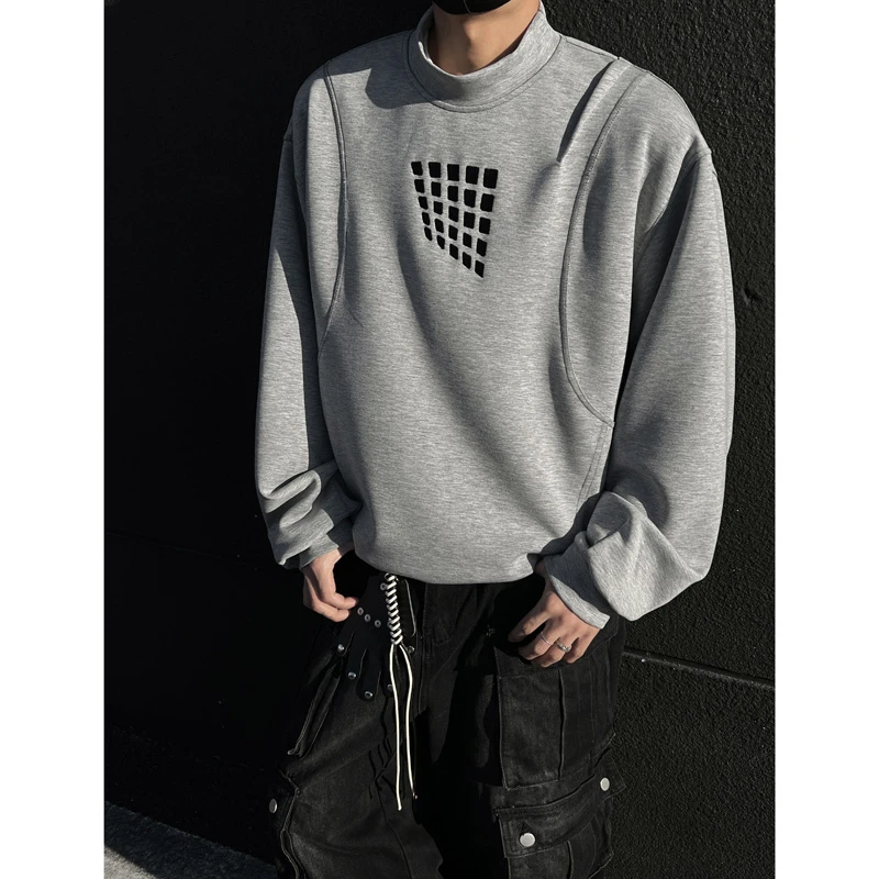 MTVO迈特优半高领设计拼接美式卫衣春季休闲宽松百搭设计感上衣