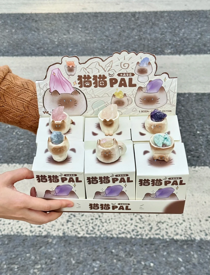 【拆盒】猫猫Pal水晶潮玩盲盒可爱动物摆件办公室摆件解压神器桌面