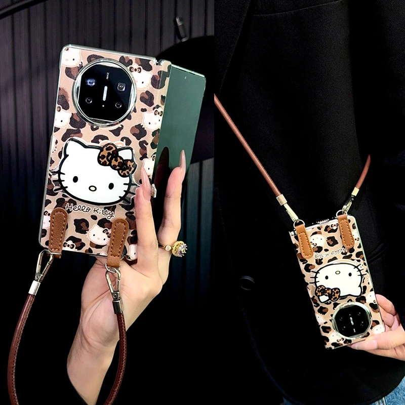 适用华为matex5手机壳折叠屏中轴新款x6典藏版x3皮纹卡通支架女款