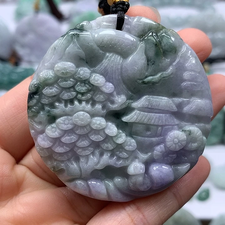 翡翠未镶嵌颈饰山水两面工艺福利