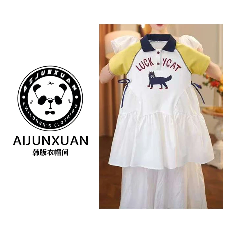 【现货】2025韩版女童夏装新款POLO领连衣裙女宝儿童休闲裙子