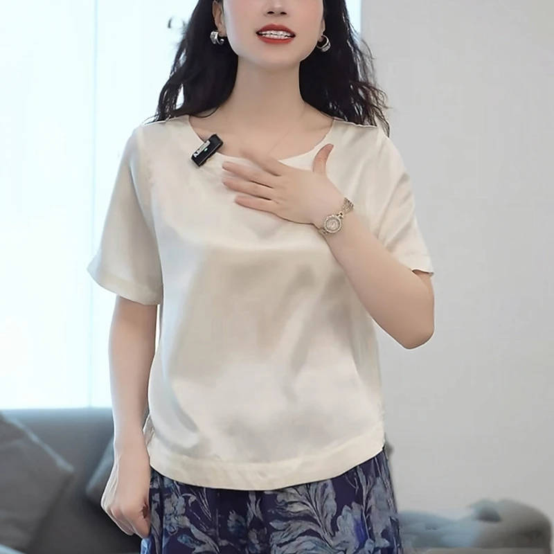 2025夏季新款白色短袖T恤女士时尚显瘦洋气高端薄款体恤醋酸上衣