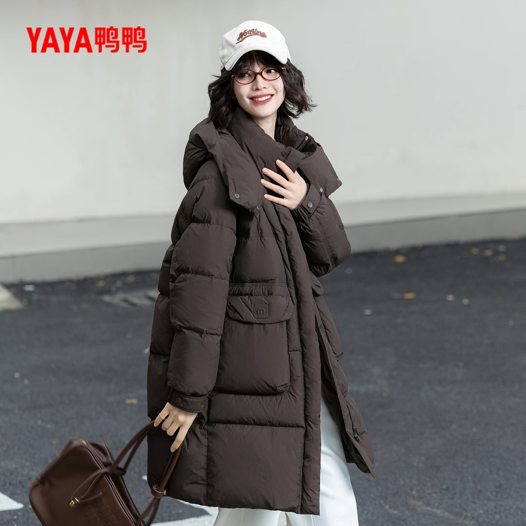 YAYA鸭鸭官方新国标90绒羽绒服冬季新款百搭韩版长款保暖加厚外套