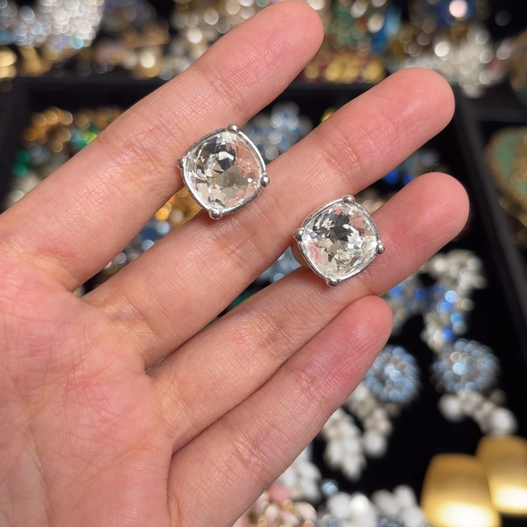 合成碳硅石纯铜施华洛世奇耳夹