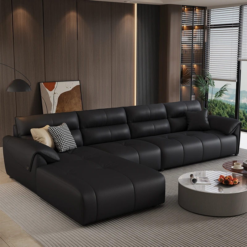 大象耳朵沙发意式高级感转角贵妃真皮沙发客厅曜夜黑头层牛皮沙发