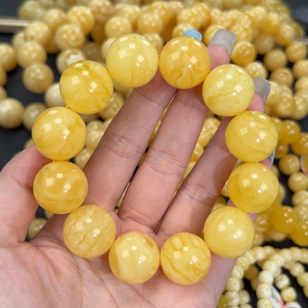 琥珀未镶嵌手链48.6黄白妖花