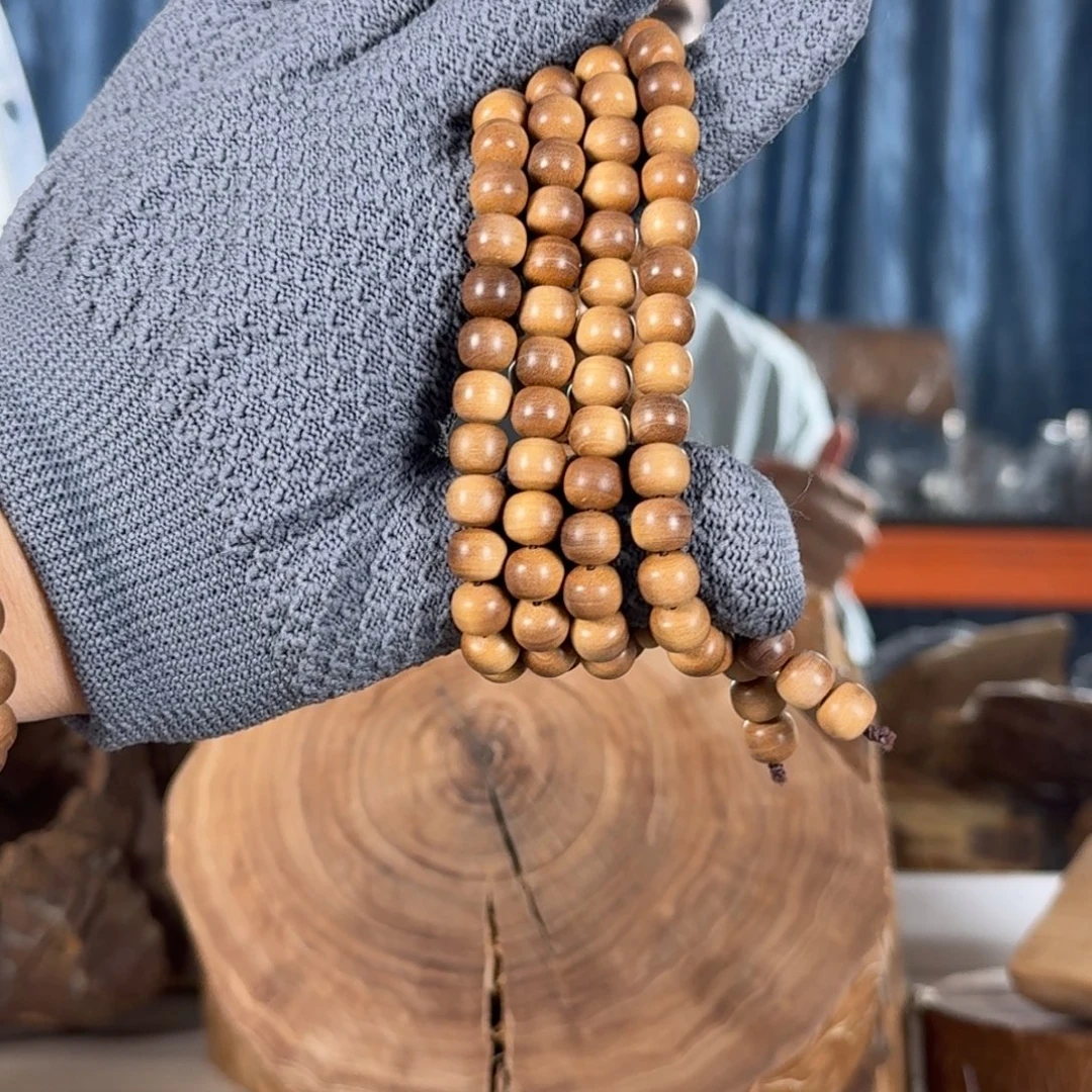 檀香木手串/手链沉水级王系列十号料“百年虫漏”8*9*108横黑