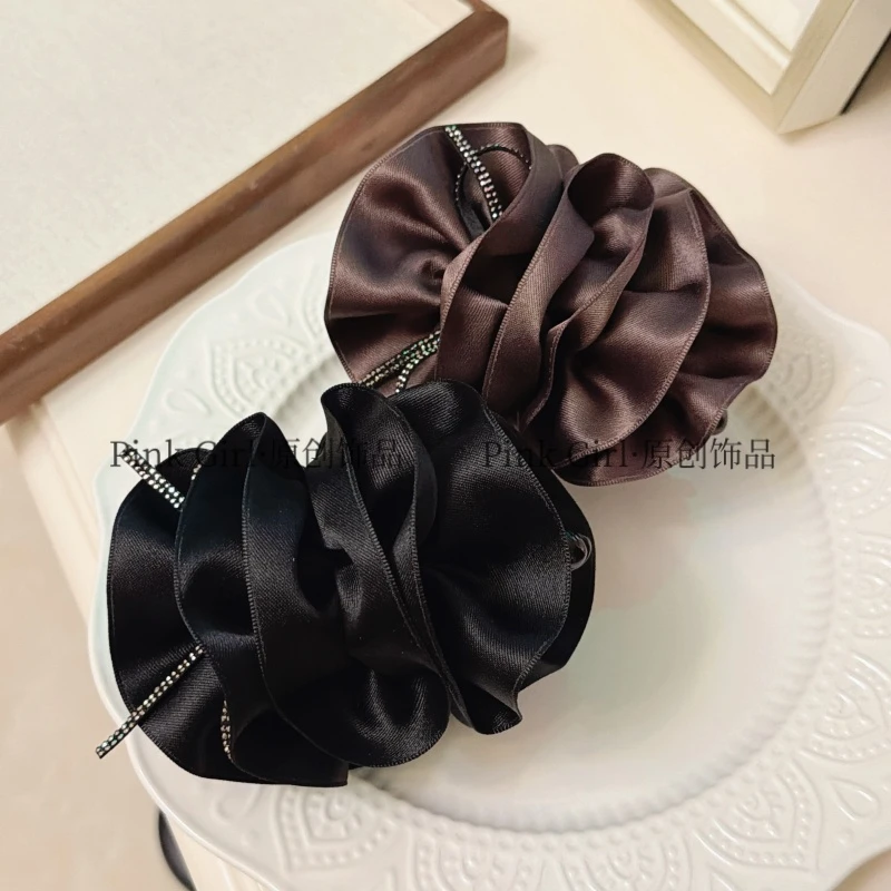 Pink Girl  X338原创气质百搭优雅缎带香蕉夹复古温柔高马尾竖夹