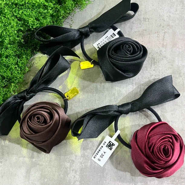 法式浪漫手捏玫瑰花发饰气质优雅发绳头饰头花款头绳