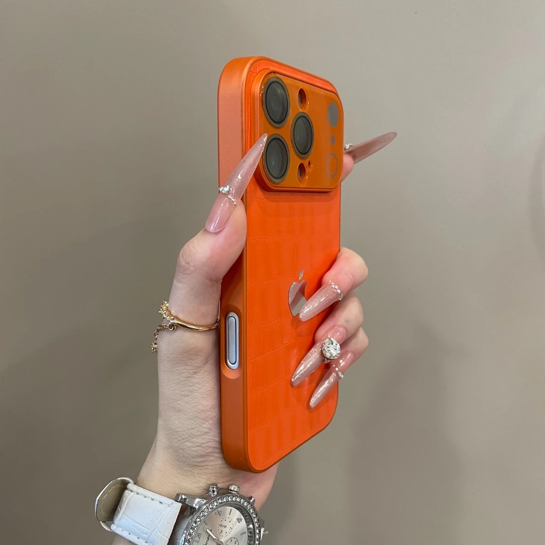 高颜值大视窗皮质鳄鱼纹适用17promax手机壳16pro简约15时尚14pm