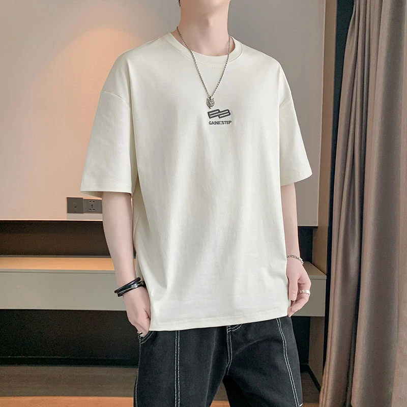 夏季短袖男款百搭潮流新款t恤简约个性字母印花宽松休闲圆领上衣