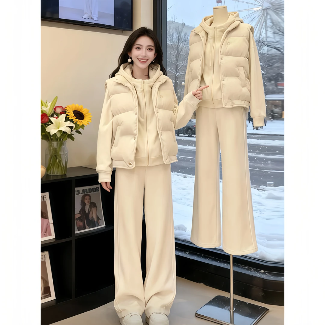 2025秋冬穿搭慵懒风卫衣长裤搭马夹休闲裤女款时尚套装时髦潮流