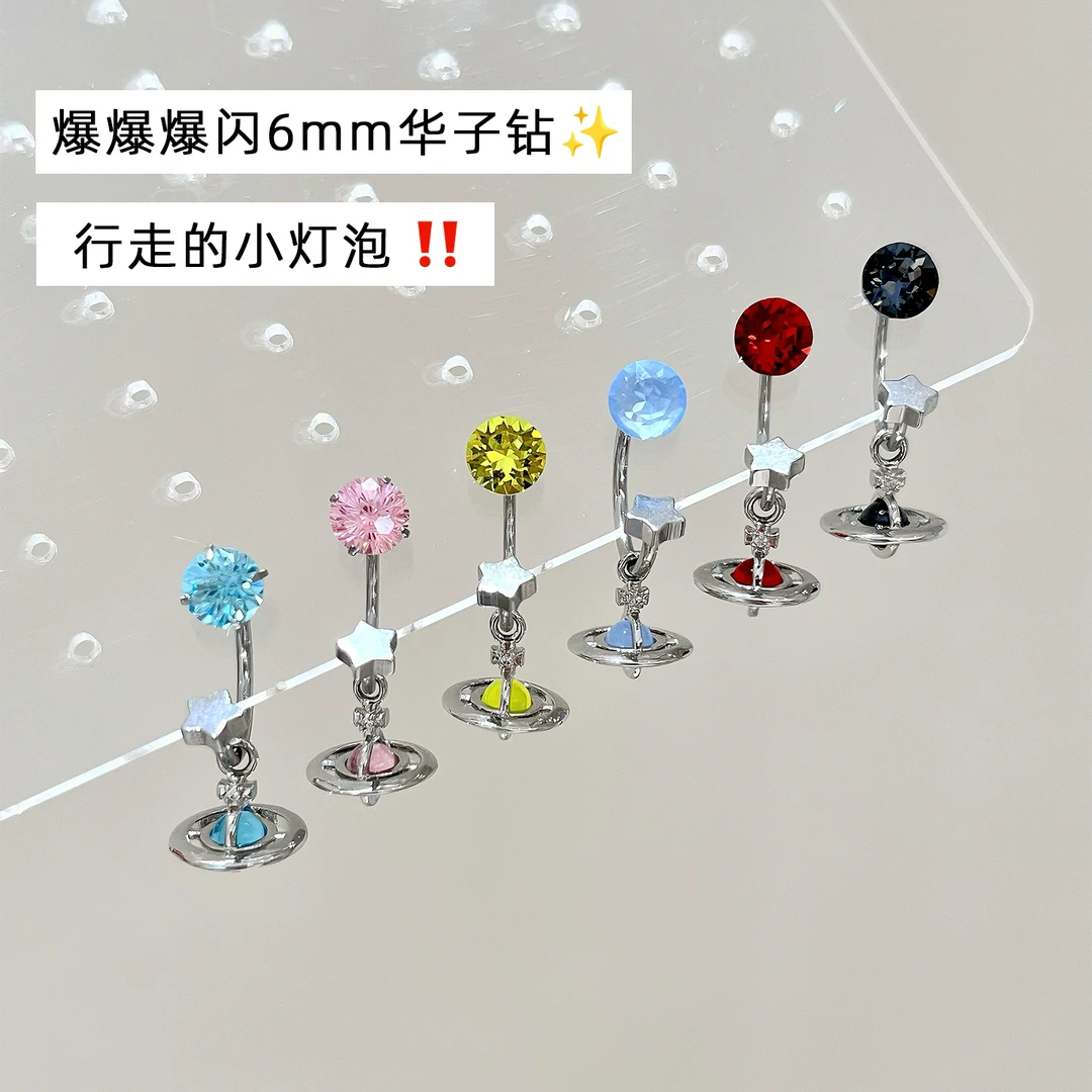 钛钢耳饰 RINGRING商店土星马蹄环超闪华子钻土星钛钢耳钉耳骨钉