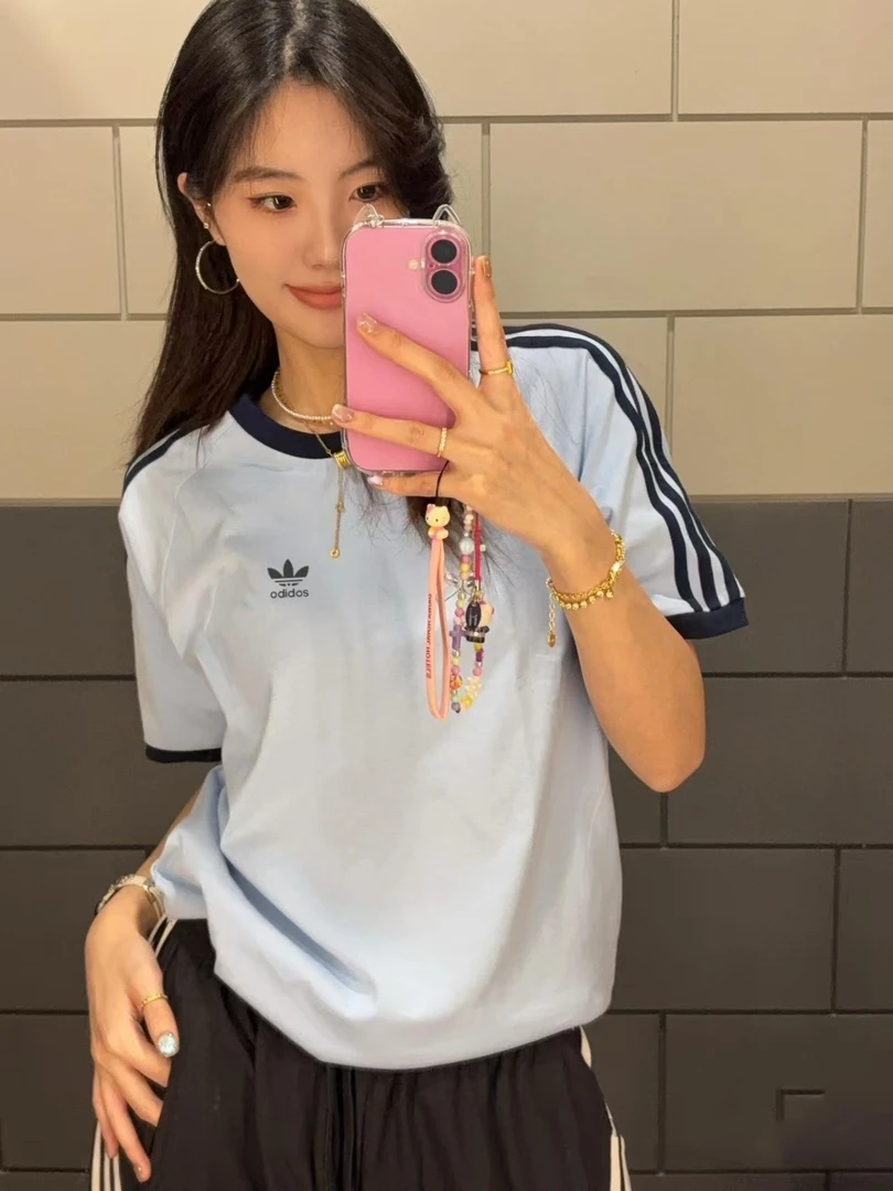 夏季ins常规男女同款透气针织韩版宽松短袖运动T恤上衣刺绣时尚