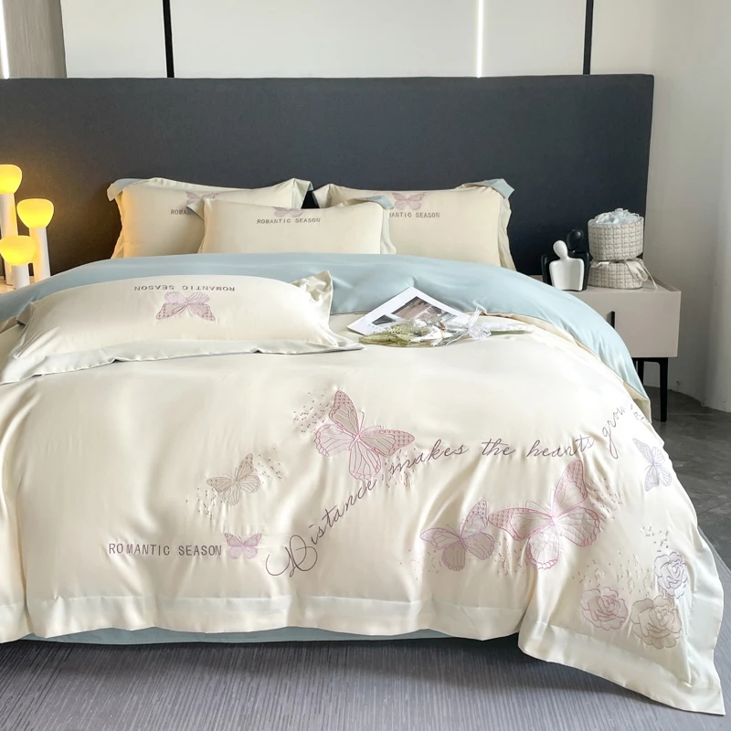 新款A类轻奢高级感床上用品四件套全棉纯棉亲肤裸睡被套柔软床单