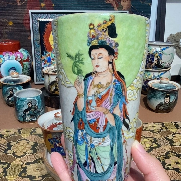 手工手绘观音茶杯