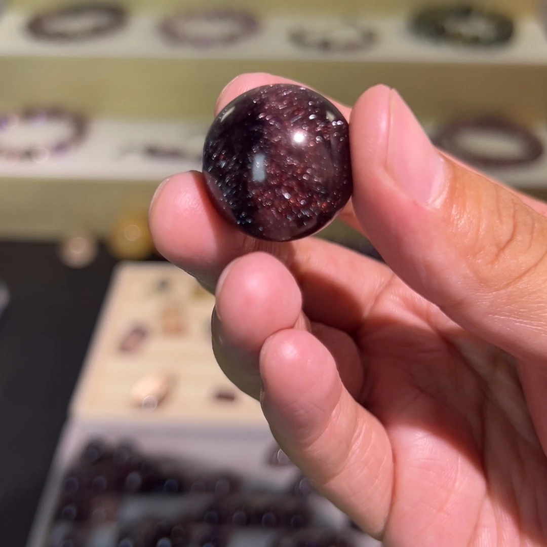 水晶珠宝半成品未镶嵌约23.1mm黑红超七水晶单珠，重约17.55克