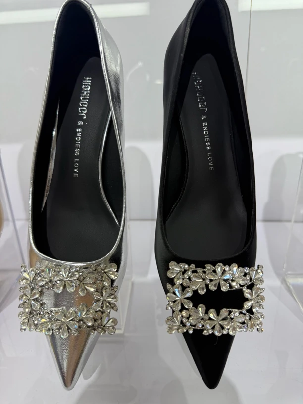 高跟水钻细跟尖头单鞋平底鞋细高跟时尚浅口