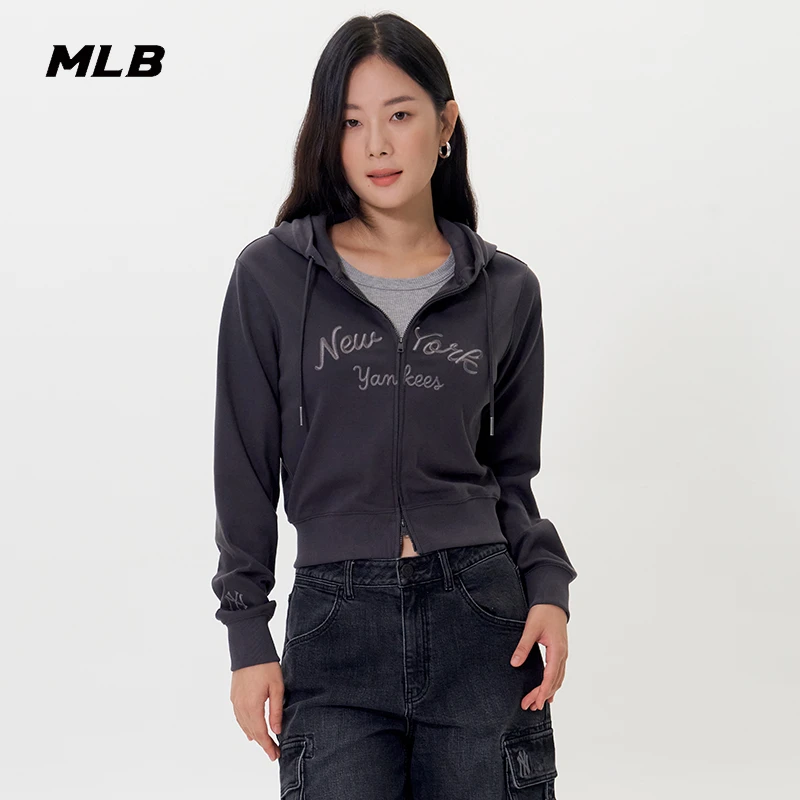 MLB官方女款流光风复古双头拉链短款连帽卫衣外套25秋季新款TRB08