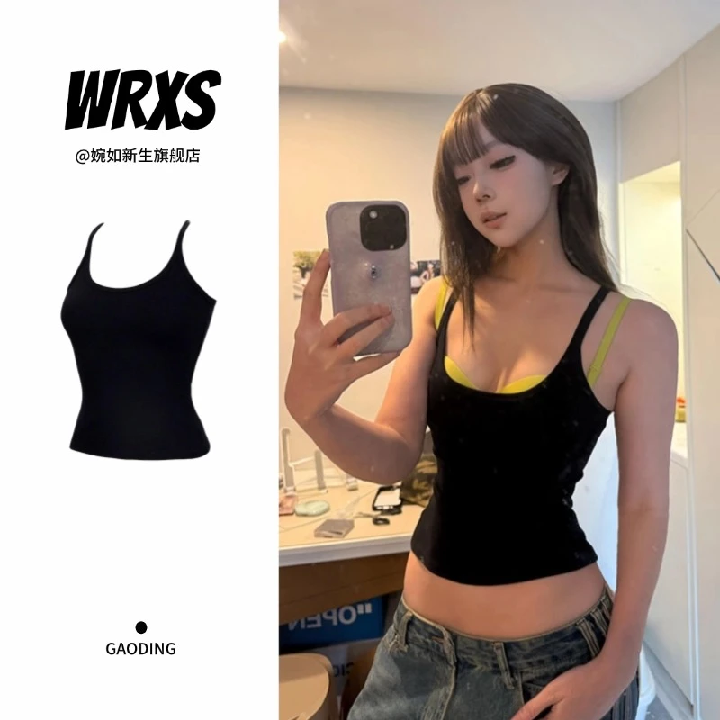 【婉如新生】黑色性感吊带背心女2025夏季内搭美背锁骨抹胸打底上衣