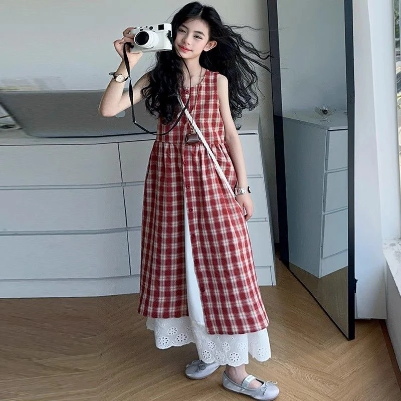 女童连衣裙2025新款夏季薄女大童网红炸街套装女孩超好看韩系