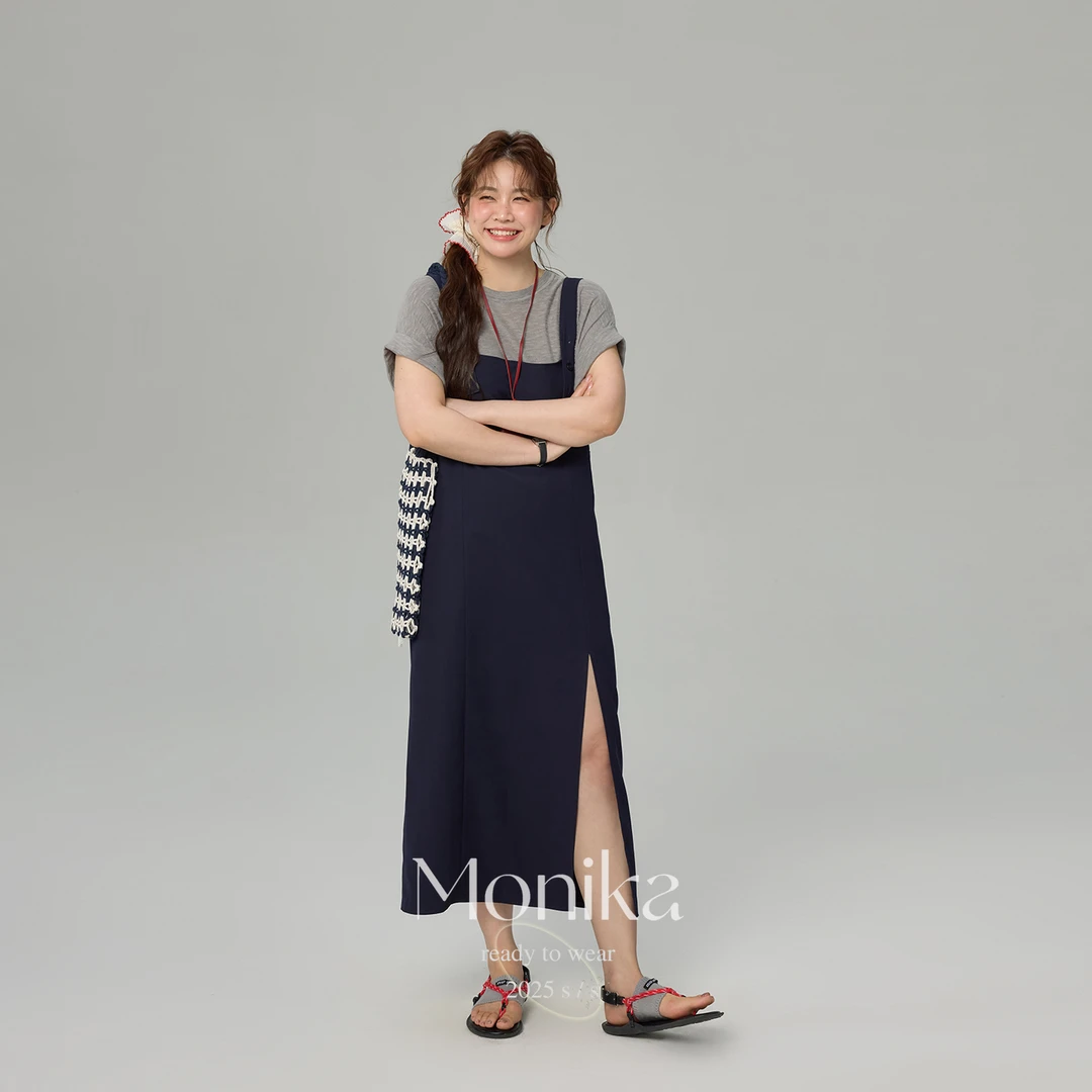 大码女装背带连衣裙夏季梨形身材胖MM遮肚显瘦长款开叉裙子4937