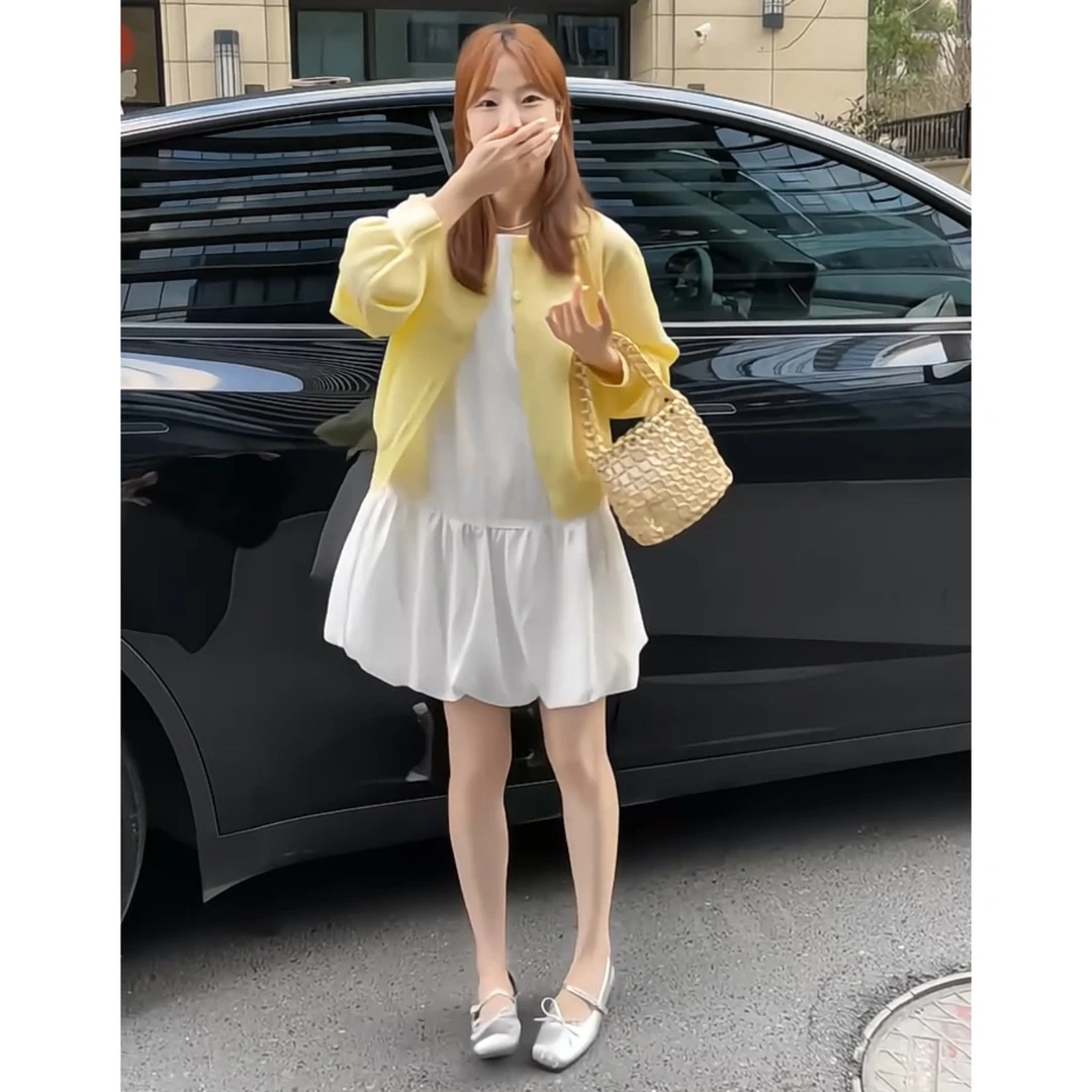 韩系套装女早春穿搭2025休闲百搭针织开衫宽松连衣裙两件套