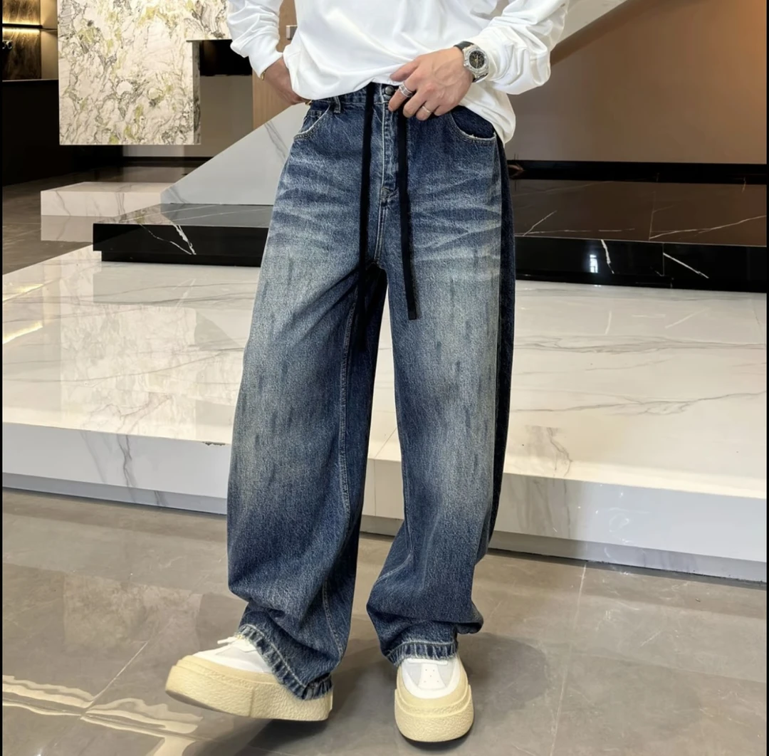 GXXSTUDIO秋季新款慵懒时尚高街水洗宽松直筒阔腿牛仔裤男