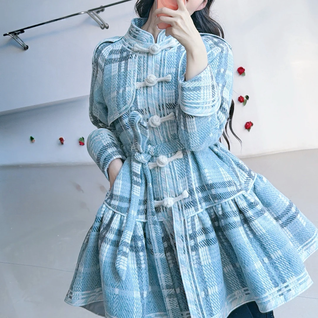 阿斯腾   薄荷格绒 毛呢外套