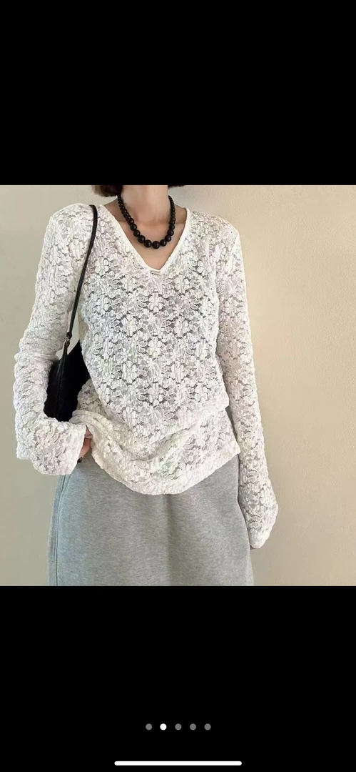 法式复古刺绣蕾丝花打底衫气质显瘦长袖内搭上衣