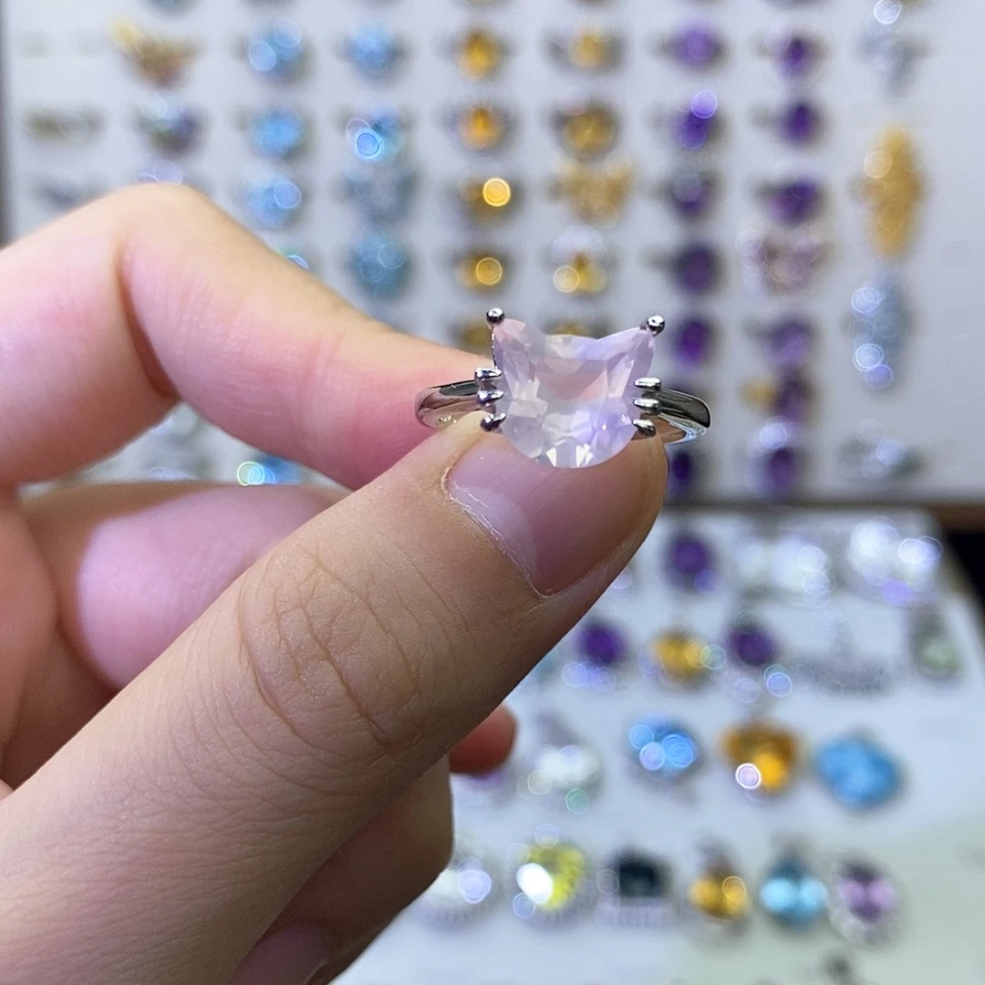 银S925镶嵌戒指水晶粉晶（不含证书）
