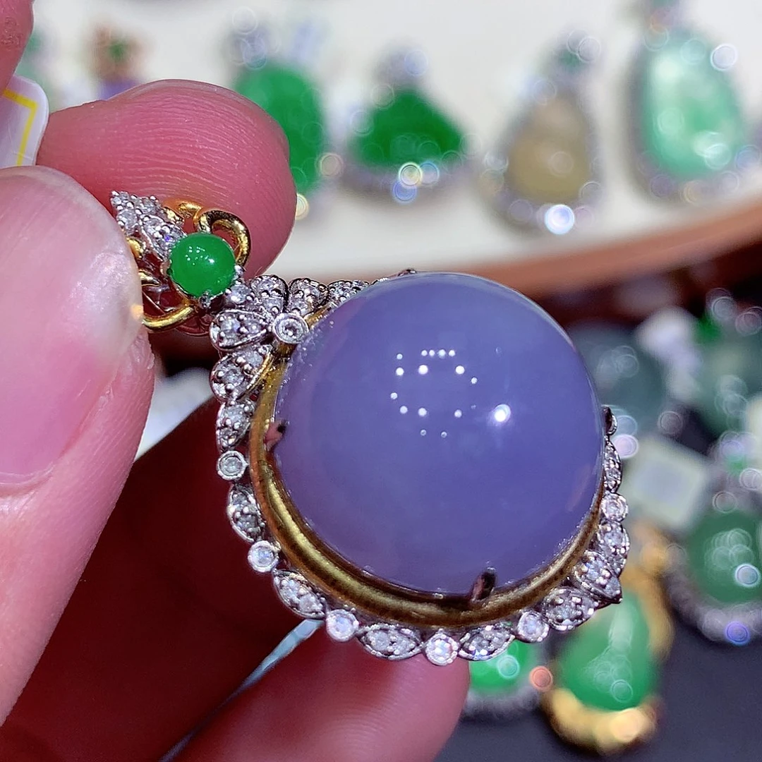 翡翠18K金镶嵌吊坠(不含链)