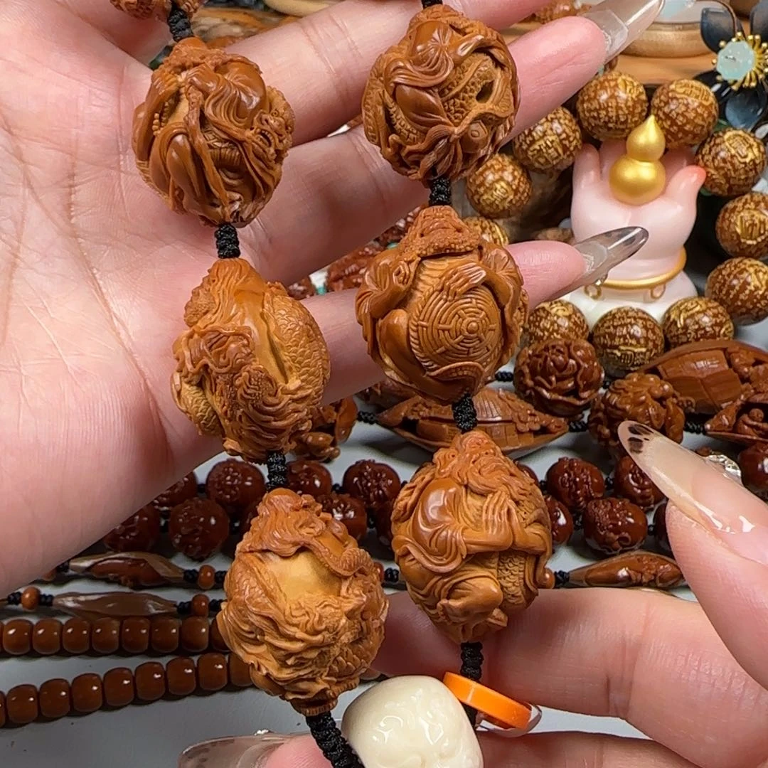 橄榄核手串/手链宽2.5梅林核深雕满工御龙达摩