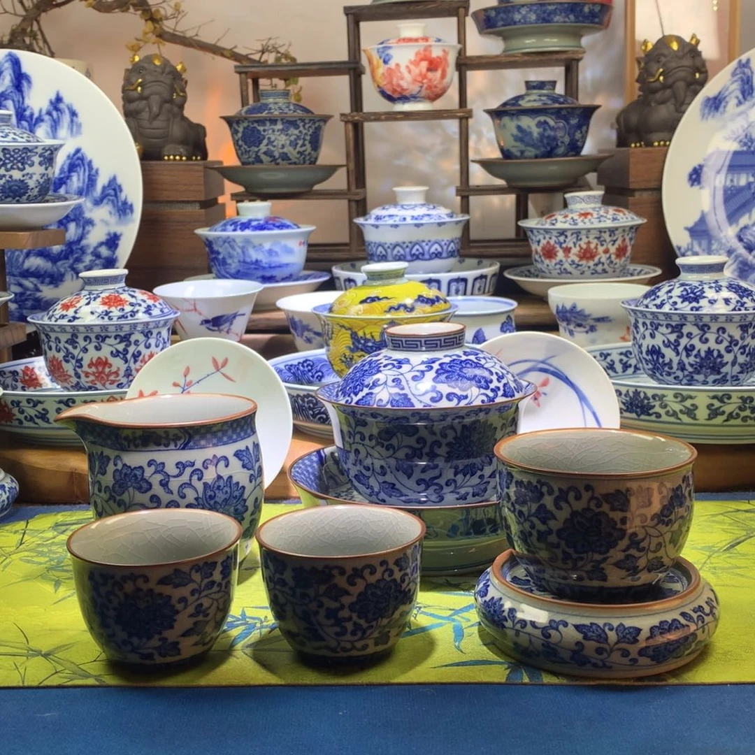 幸***家景德镇陶瓷老陶泥缠枝莲套装