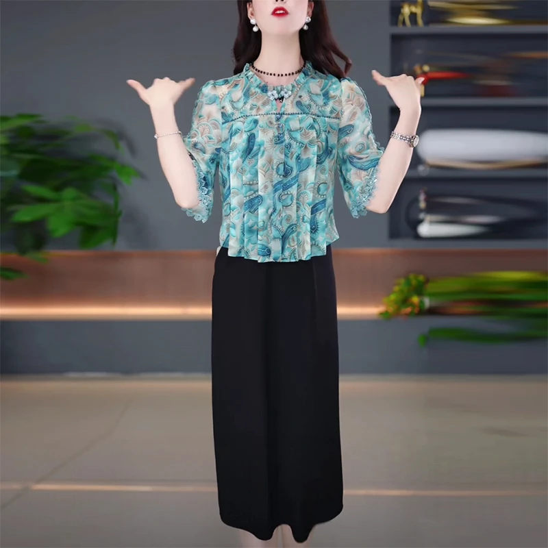 夏季新款优雅气质减龄显瘦修身洋气大气妈妈装轻熟风中长款连衣裙