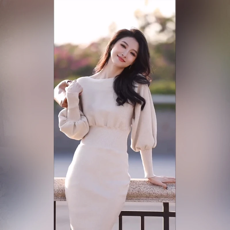 轻熟风御姐圆领针织连衣裙FM2309 132902