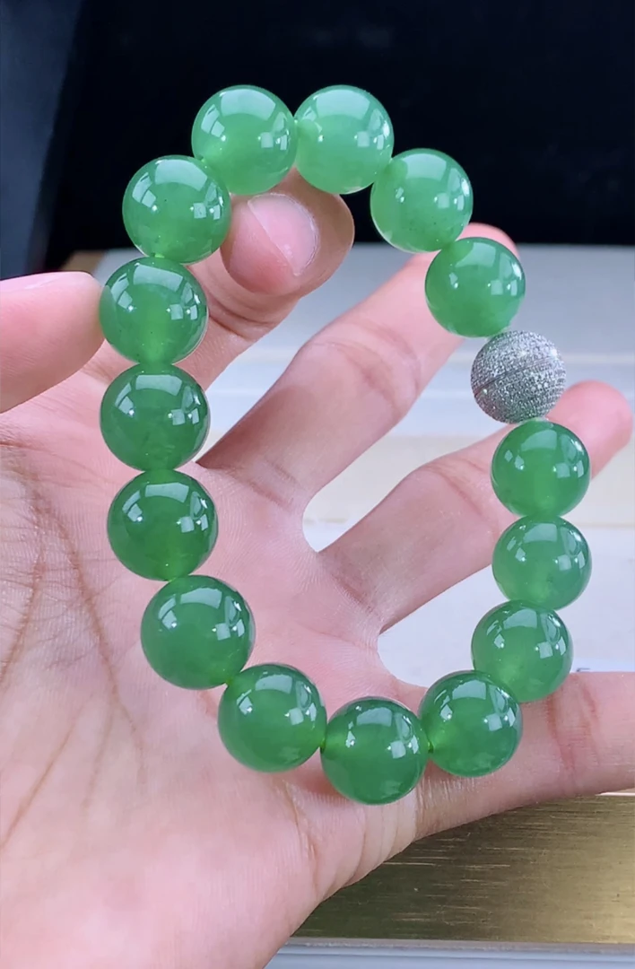 高冰玻起杠光|秋冬必备款有种有色缅甸天然翡翠A货高品质冰绿手串
