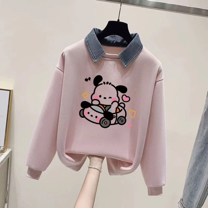 YeeHoO英氏【断码】女童秋冬加绒卫衣中厚儿童牛仔领长袖中大童女孩