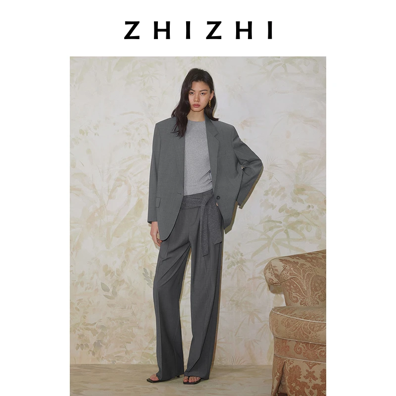 【橱窗】致知 子夜 极简阔腿羊毛长裤女气质通勤裤ZZ2ESWK3008