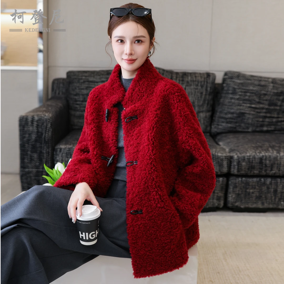 羊剪绒大衣女2025冬新款颗粒绒皮草中长款皮毛一体100%羊羔毛外套