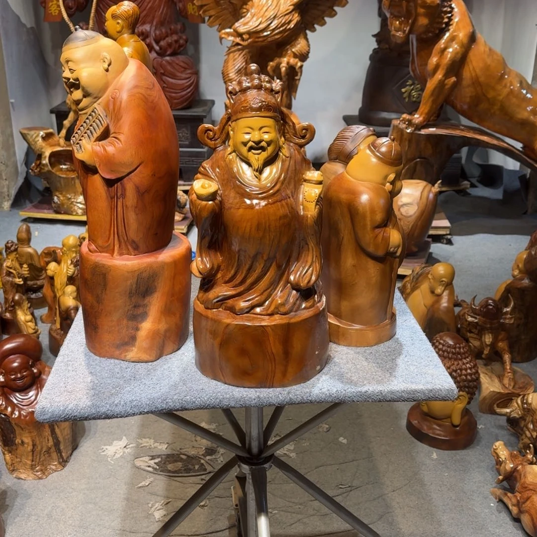 香樟木用****7香樟木财神摆件