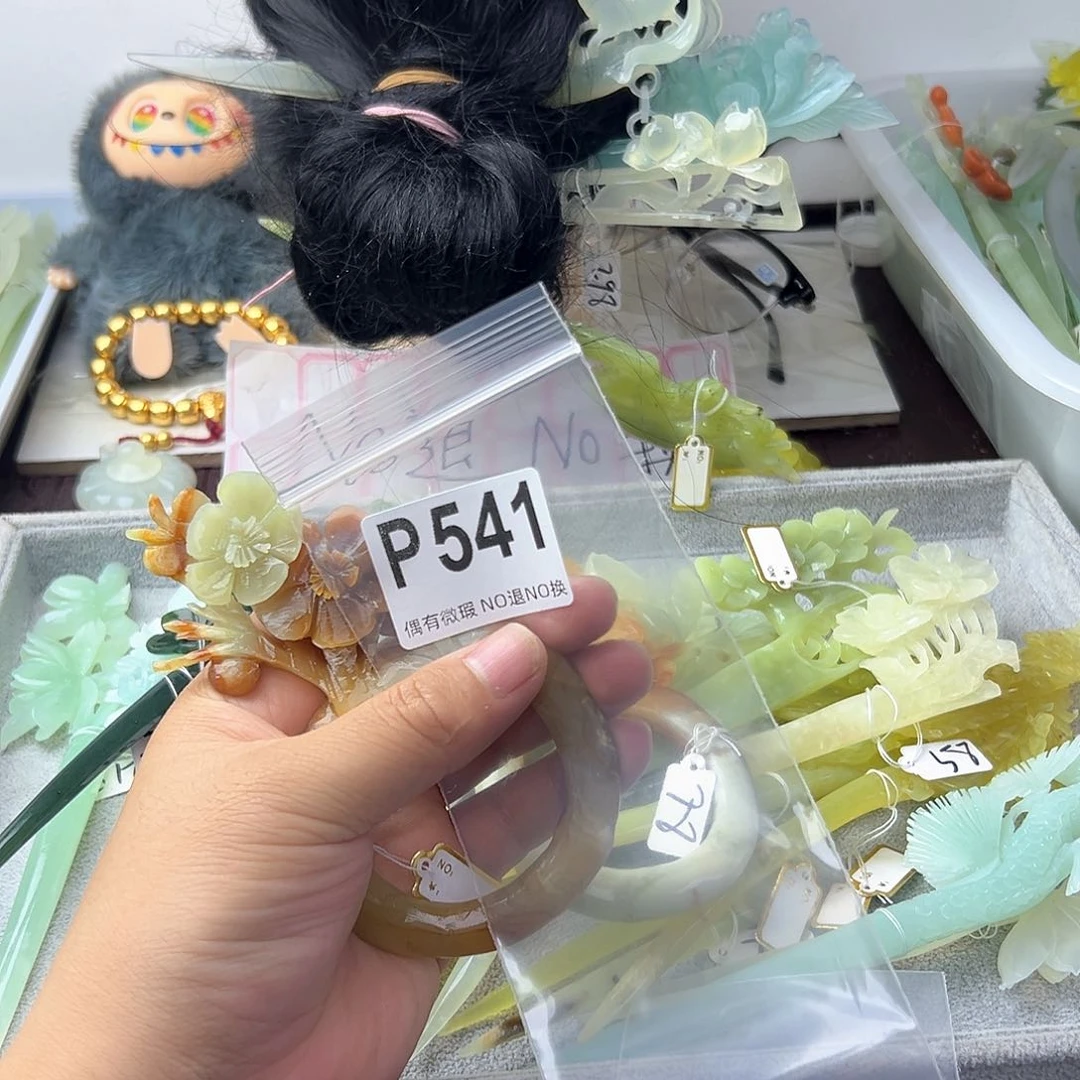 合金蛇纹石玉发饰小**j
