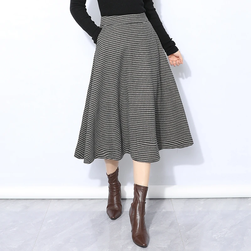 复古毛呢格子半身裙女秋冬大摆裙2025新款高腰遮胯a字裙显瘦伞裙