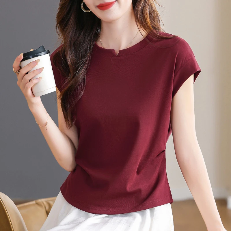 圆领短袖T恤女2025年夏季新款爆款洋气时尚气质减龄显瘦压褶上衣