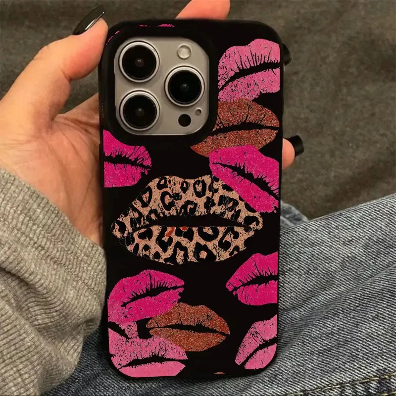 满屏豹纹红唇适用苹果16果冻手机壳iPhone15创意14卡通13个性12女