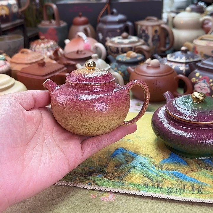 紫砂茶壶珐琅彩扒花