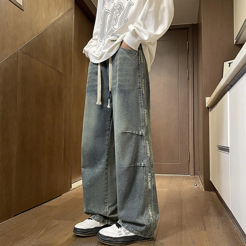 2025青少年美式休闲牛仔裤春季新款宽松直筒大童学生青少年裤子男