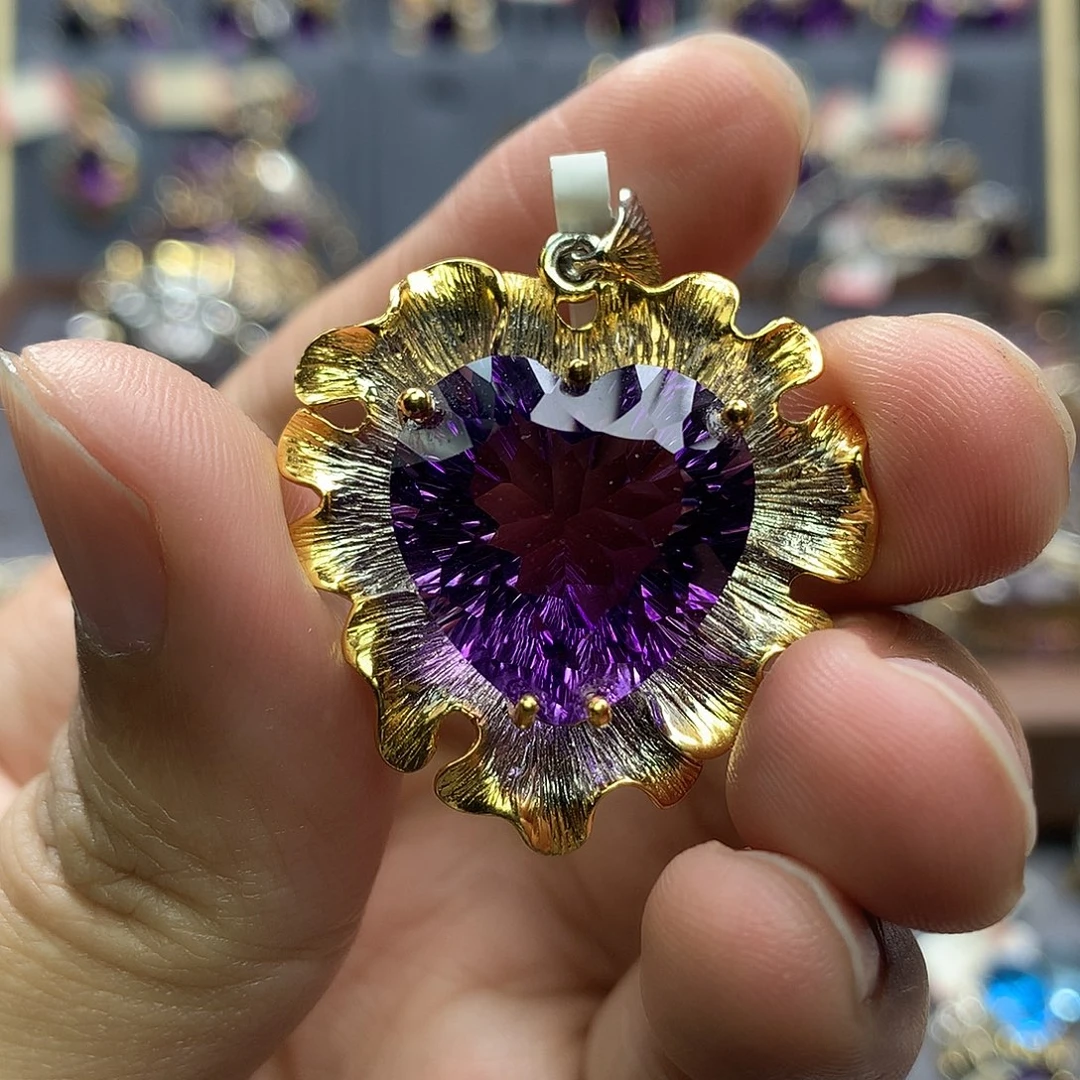 水晶吊坠(不含链)银S925镀金镶嵌