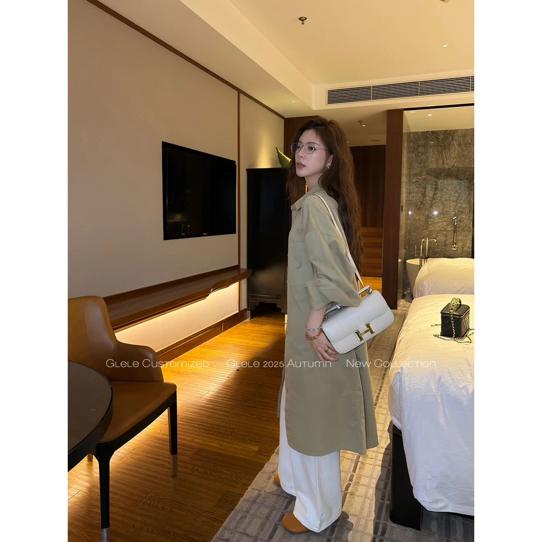 Glele私服【东大门衬衫】纯棉优雅垂感简约长款衬衫