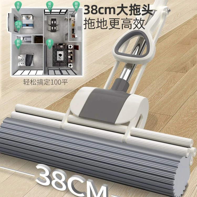 拖把海绵拖把家用滚轮式挤水免手洗胶棉拖把大号拖地吸水轻便一拖